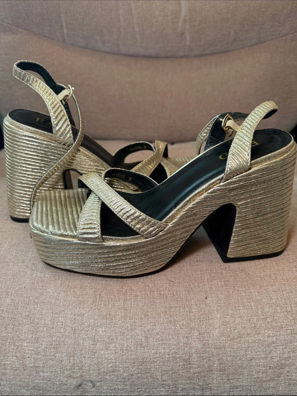 Gold Platform Slingback Heeled Sandals - Women